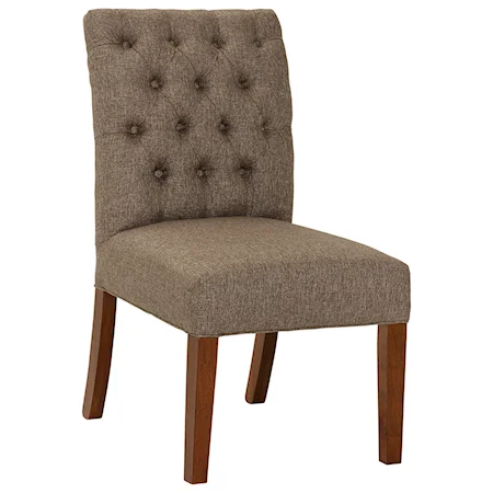 Upholstered Side Chair (Dark Fabric) with Button Tufting